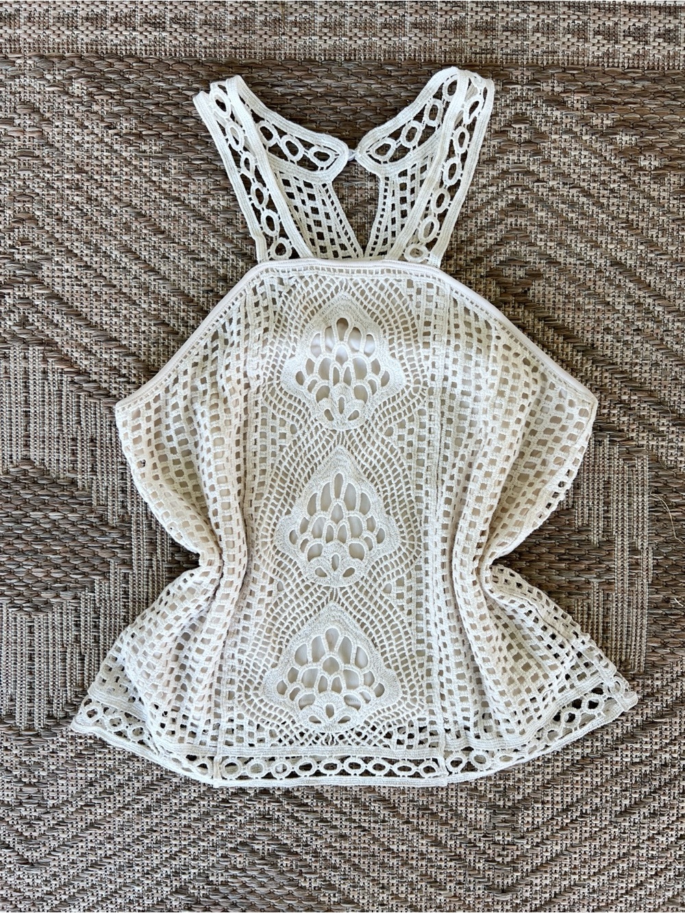 Beachy Cream Crochet Lace Cotton Halter Top